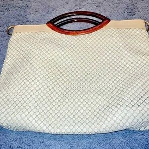 Whiting & Davis Womens Clutch Handbag Ivory Geometric Snap Button Top Handle